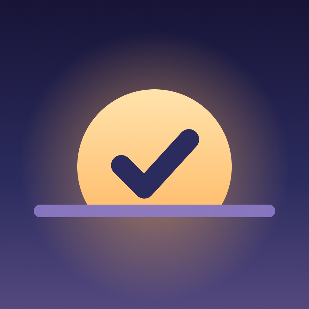 Remindfully app icon — a warm amber sunrise on deep indigo